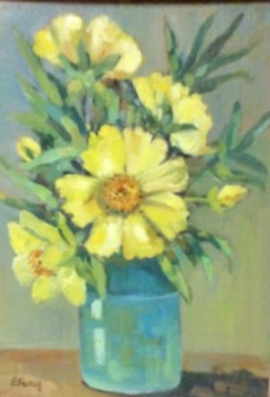 Picture of Yellow Flowers in a Vase by Edna Gray