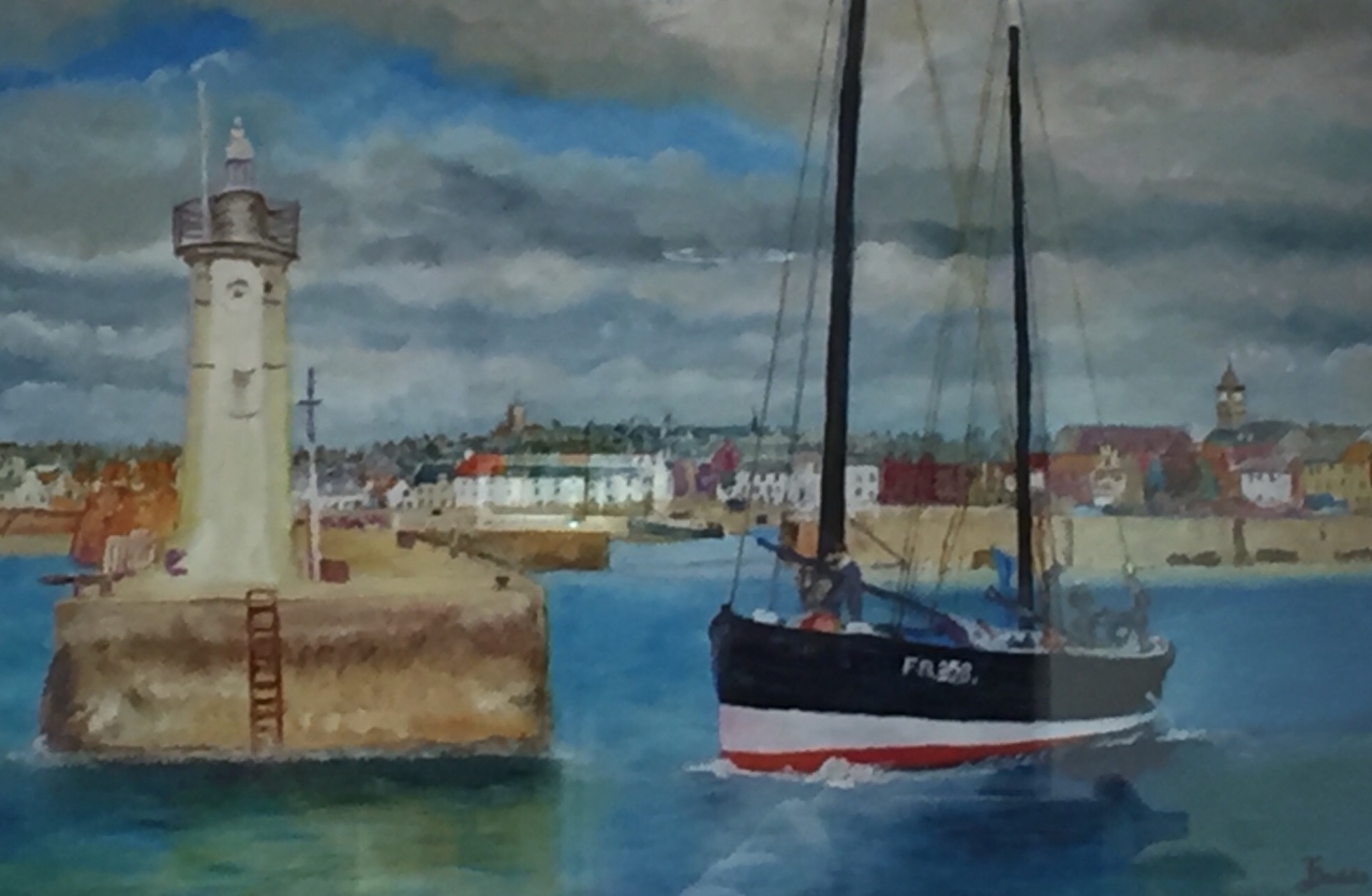 Picture of Fishing Boat, The Reaper, Leaving Anstruther Harbour by John D Dodds