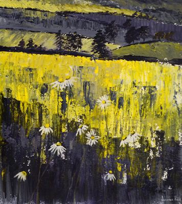 Picture of Purple & Yellows with Daisies by Jennifer Reid