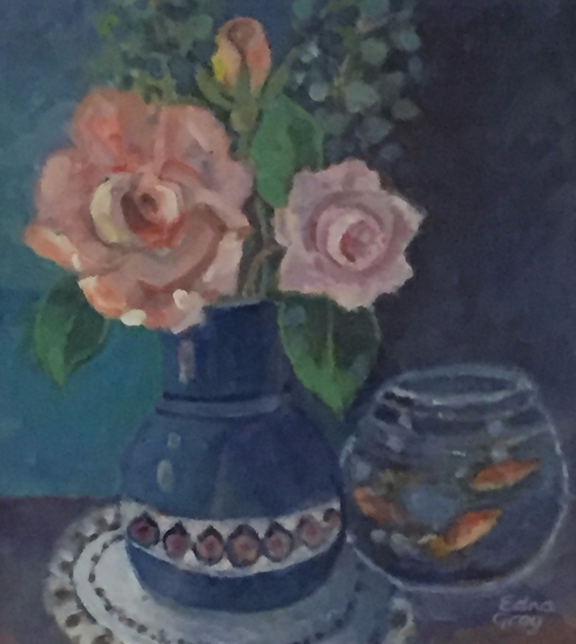 Picture of Roses & Goldfish by Edna Gray