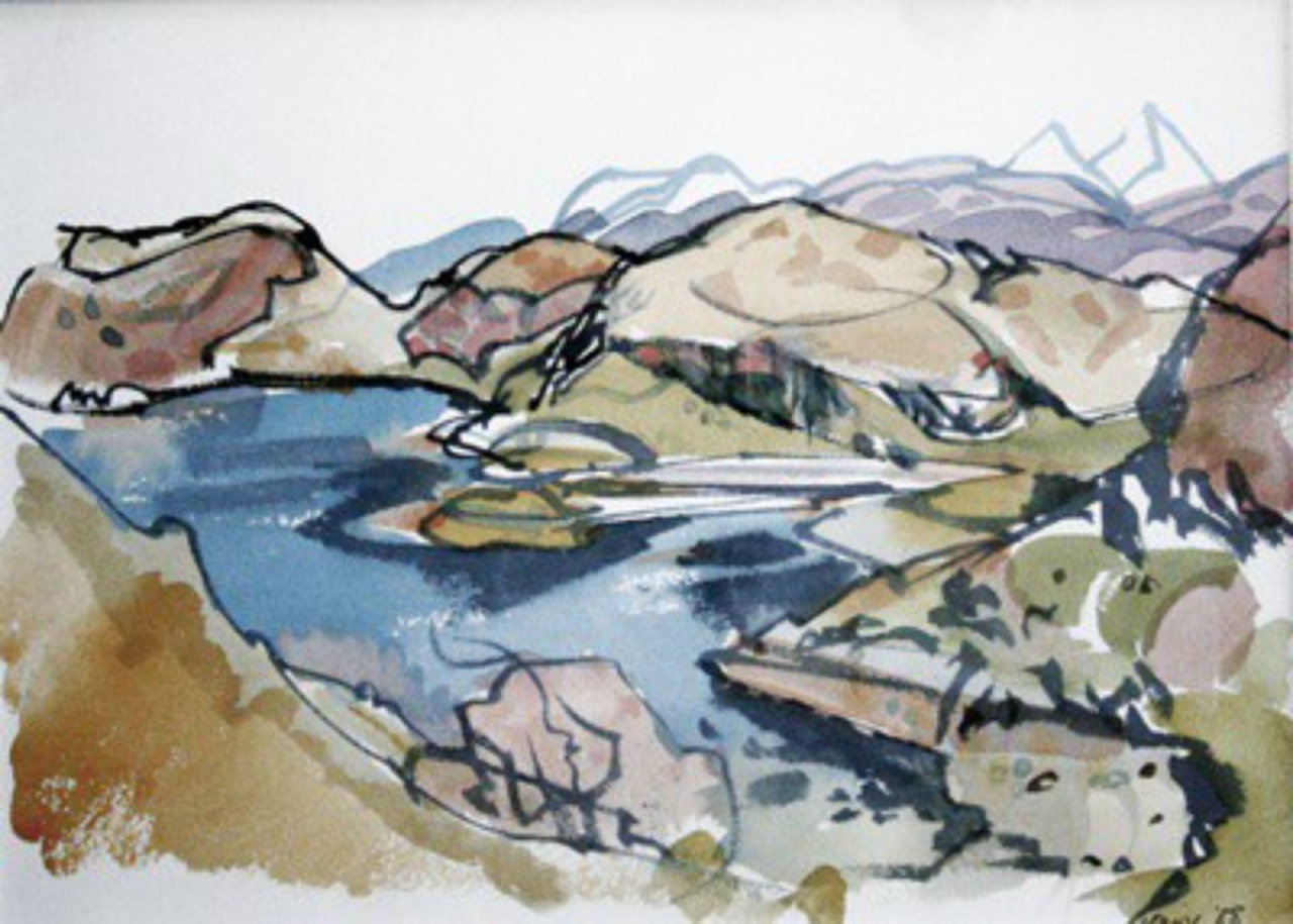 Picture of Blue Loch & Mountains by Marjorie I Campbell