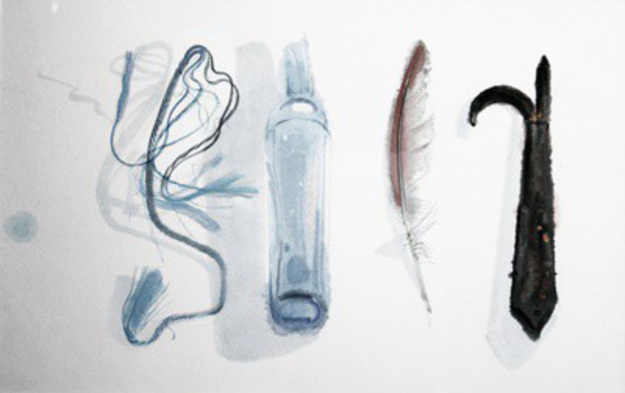 Picture of Still Life Blue Bottle & String by Marjorie I Campbell