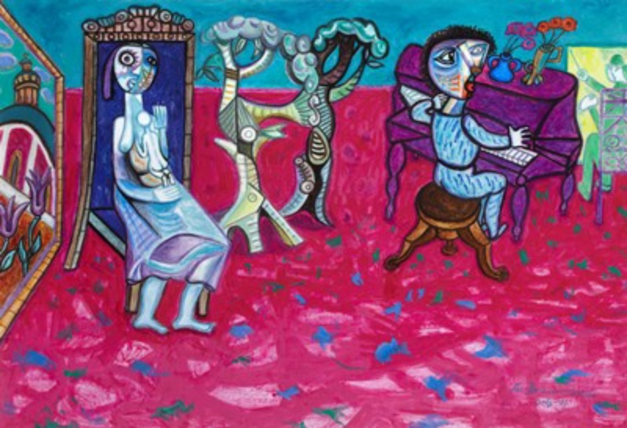 Picture of Pianist with Dancing Trees by Les Drummond