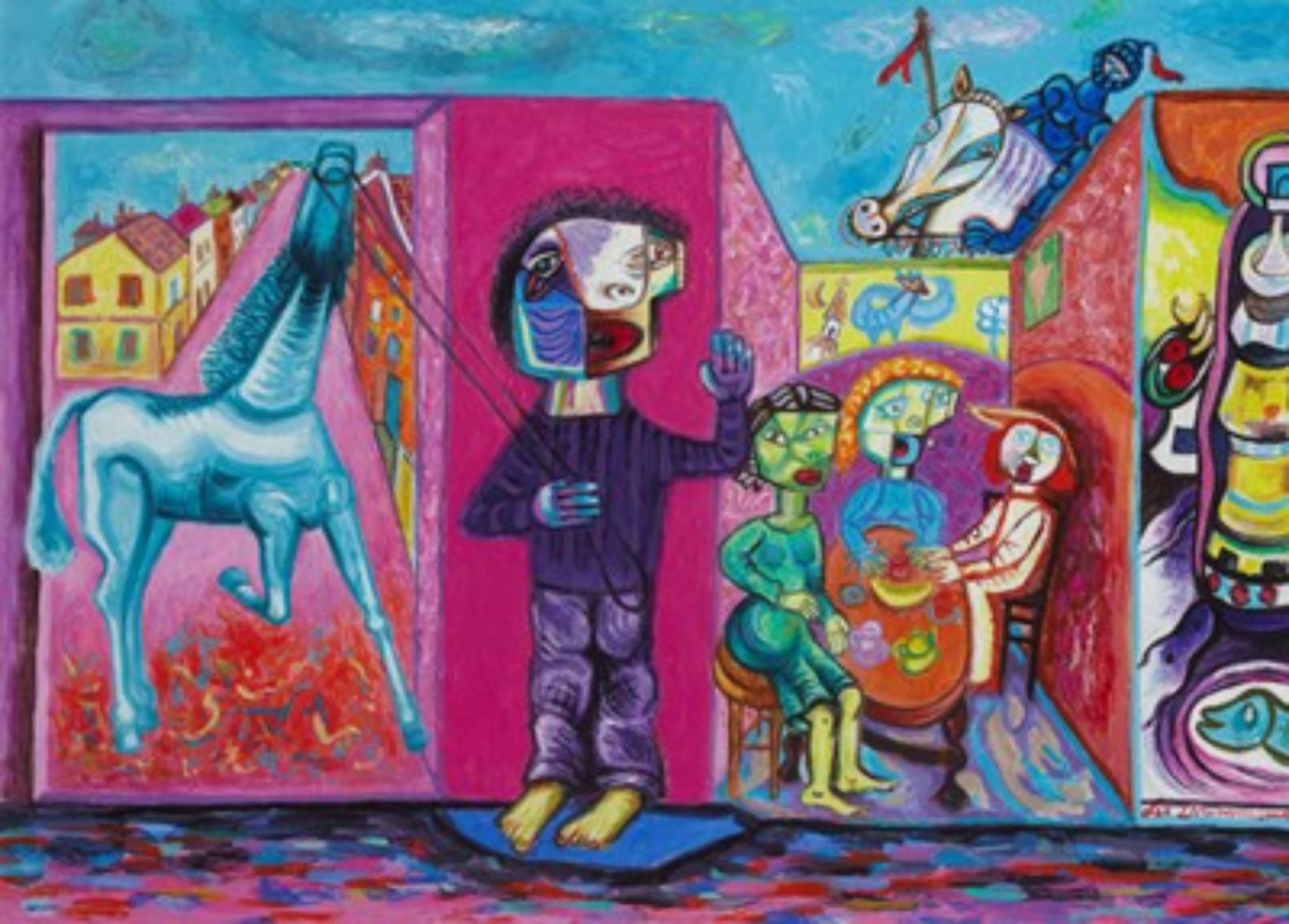 Picture of Stage Dolls Having Tea by Les Drummond
